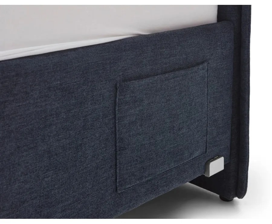 Sötétkék kárpitozott ágyneműtartós gyerekágy ágyráccsal 140x200 cm Fun – Meise Möbel