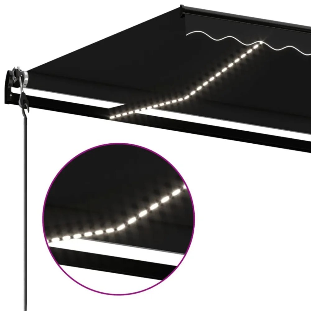 antracitszürke szélérzékelős és LED-es napellenző 450 x 350 cm