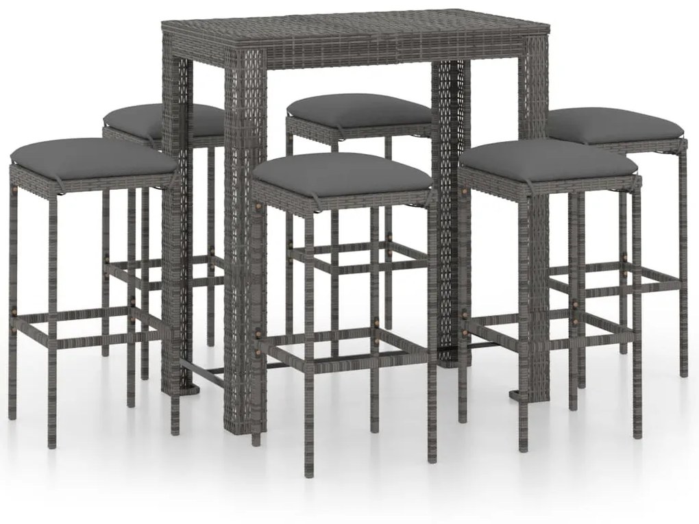 7 részes szürke polyrattan kerti bárszett párnákkal