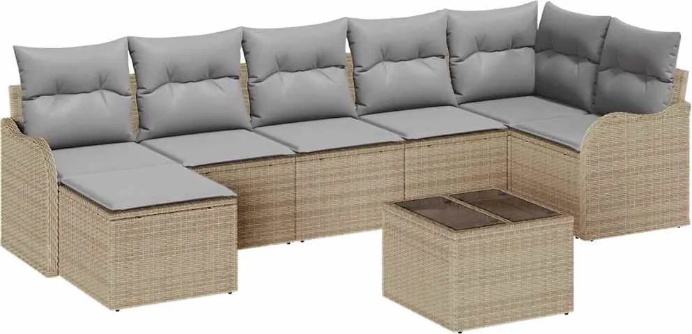 vidaXL Kerti Kanapé Szett Bézs polirattan