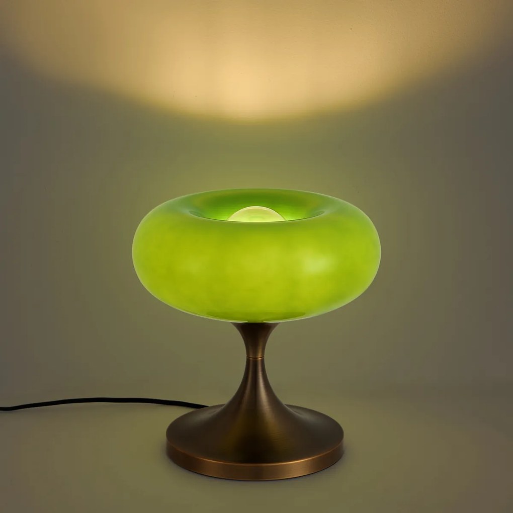 Retro asztali lámpa sötét bronz zöld üveg búrával 31 cm - Glaze