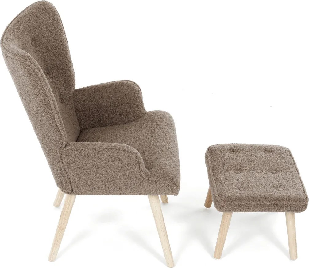 Barna relaxfotel, boucle szövet kárpitozással, AK-319 BR2