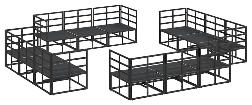 Kerti Kanapé Szett párnával 12 pcs Fekete Alumínium