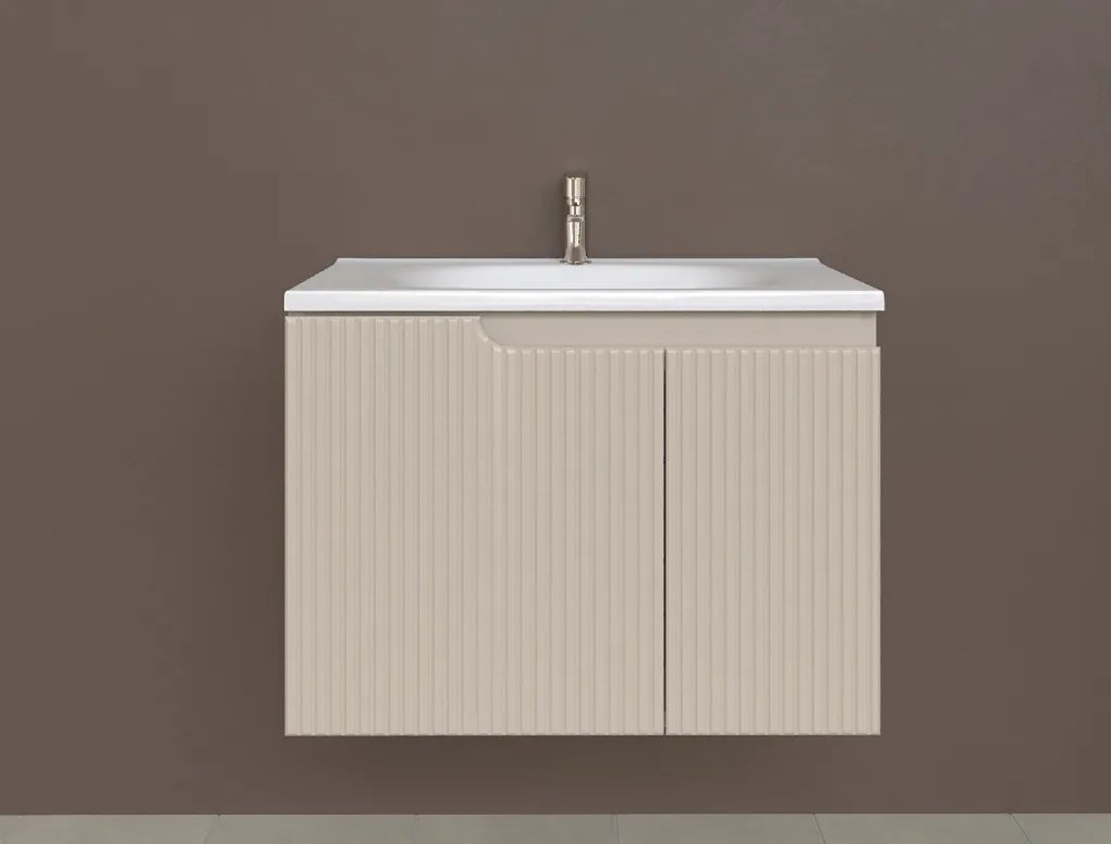 Piramida EURIDIKA fali fürdőszobabútor - műmárvány mosdóval -2 ajtós - PINO BÉZS - 75 x 48 x 53 cm