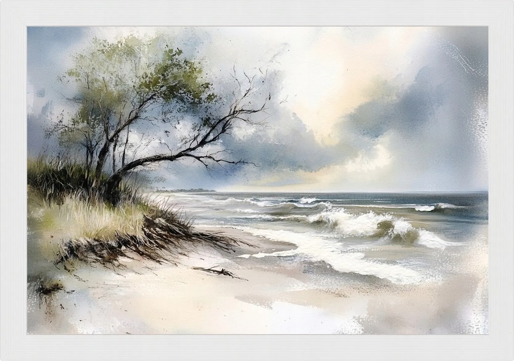 Poszter Keret Fa Tájkép Tenger Hullámok Balti-tenger Tengerpart Dűnék Fa 60x40