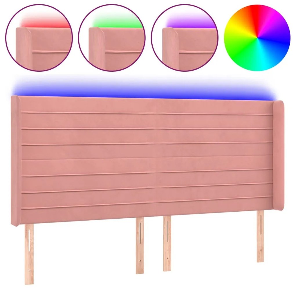 rózsaszín bársony LED-es fejtámla 203x16x118/128 cm