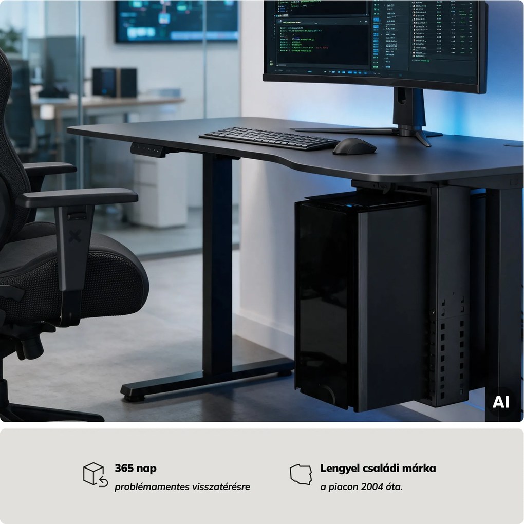 Számítógép tartó az íróasztal alá, állítható, fém, fekete: PC HOLDER