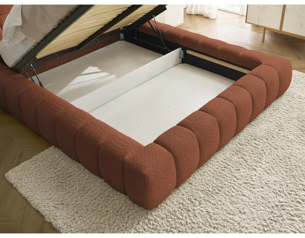 Narancssárga kárpitozott ágyneműtartós franciaágy ágyráccsal 180x200 cm Mont Blanc – Bobochic Paris