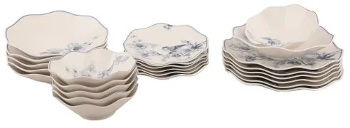 24 darabos étkészlet, fehér/kék, porcelán