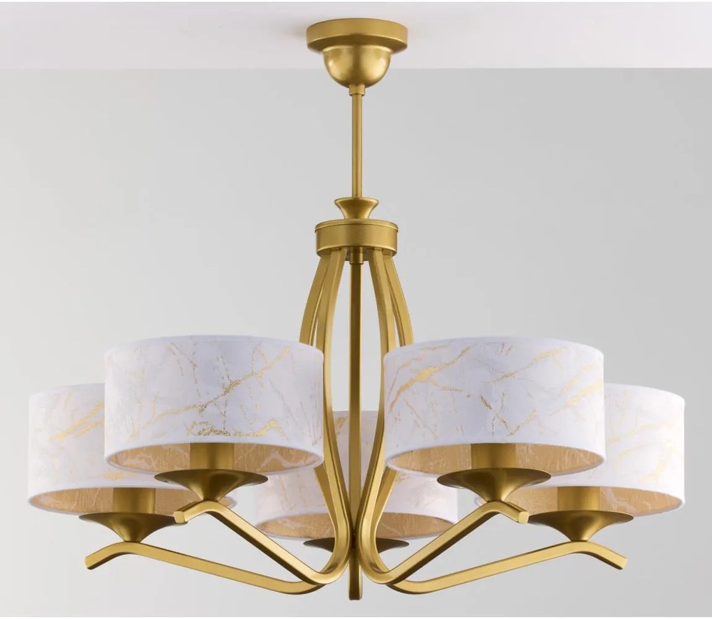 Jupiter 2110 - Rudas csillár KASZMIR 5xE27/15W/230V fehér/arany/márványmintás