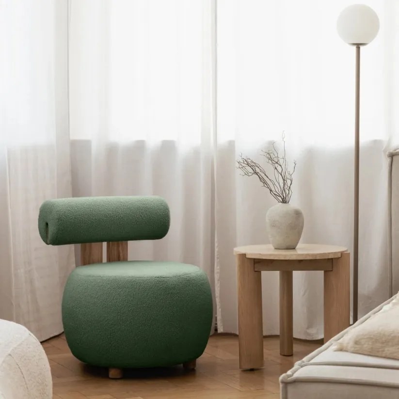 Sötétzöld design fotel HANNA, tölgy