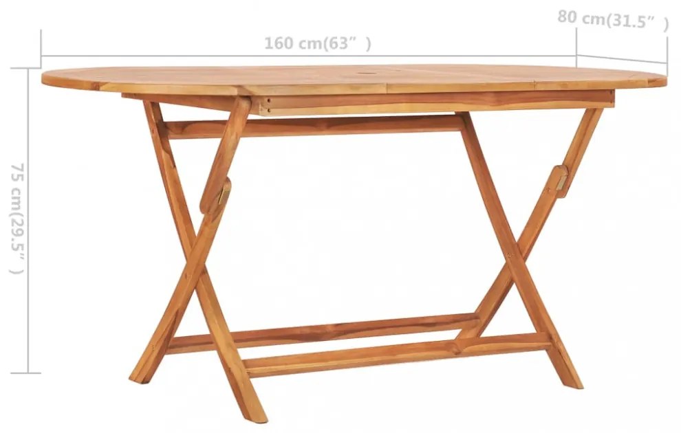 összecsukható kerti tömör tíkfa asztal 160 x 80 x 75 cm