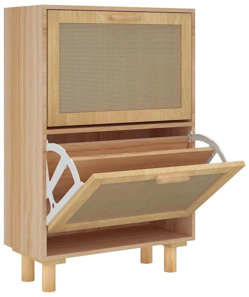 vidaXL barna szerelt fa és természetes rattan cipőszekrény 52x25x80 cm