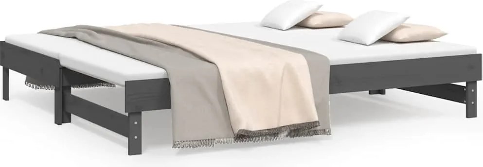 vidaXL szürke tömör fenyőfa kihúzható kanapéágy 2x(80x200) cm
