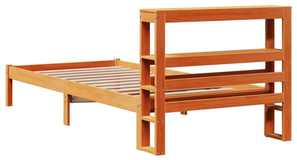viaszbarna tömör fenyőfa ágykeret fejtámlával 75 x 190 cm