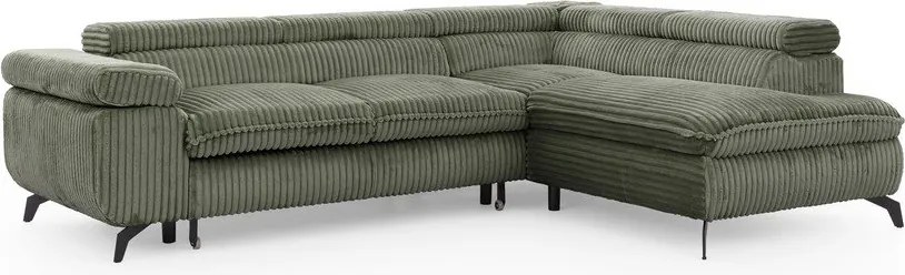 Zöld kordbársony sarokkanapé (jobb oldali-L alakú) Marbeya – Ropez