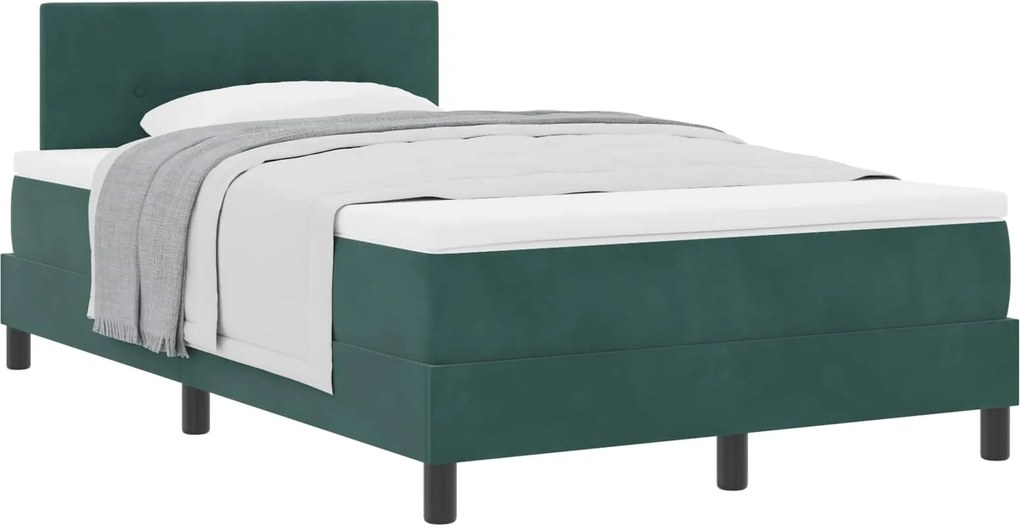 vidaXL Boxrugós ágy matracmal Sötétzöld 120 x 190 cm Bársony