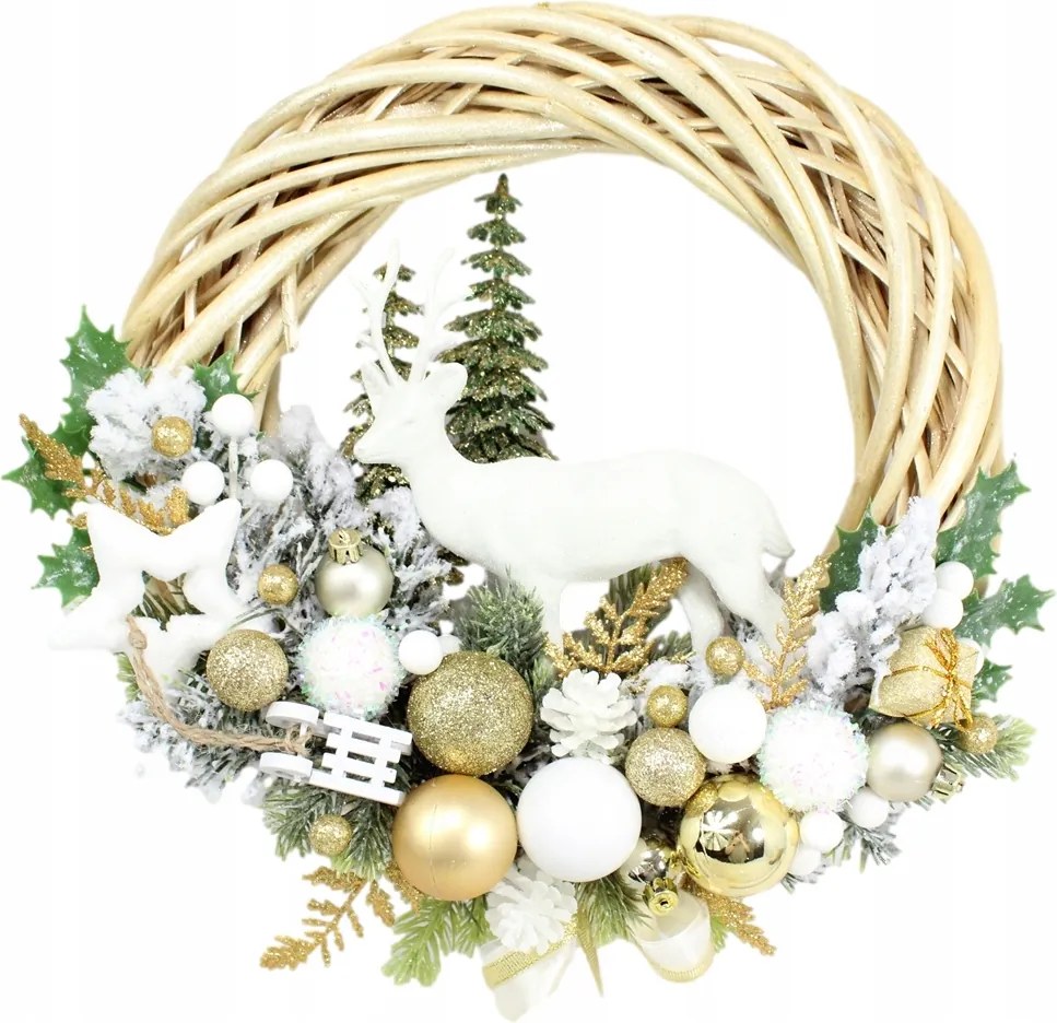 Karácsonyi koszorú ajtódísz arany rénszarvas