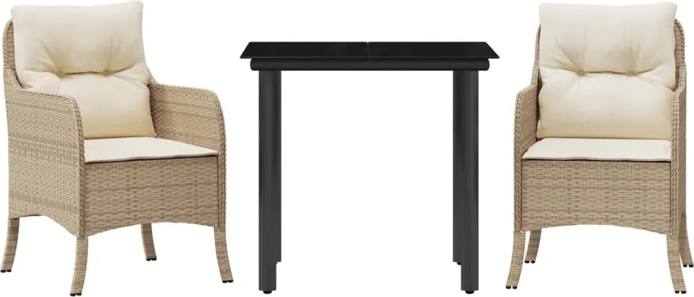 vidaXL 3 részes bézs polyrattan kerti étkezőgarnitúra párnákkal
