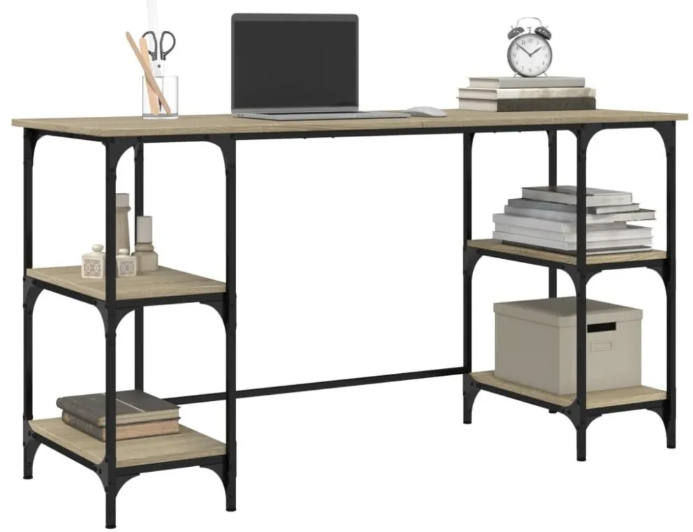 vidaXL sonoma tölgy színű fém és szerelt fa íróasztal 140 x 50 x 75 cm