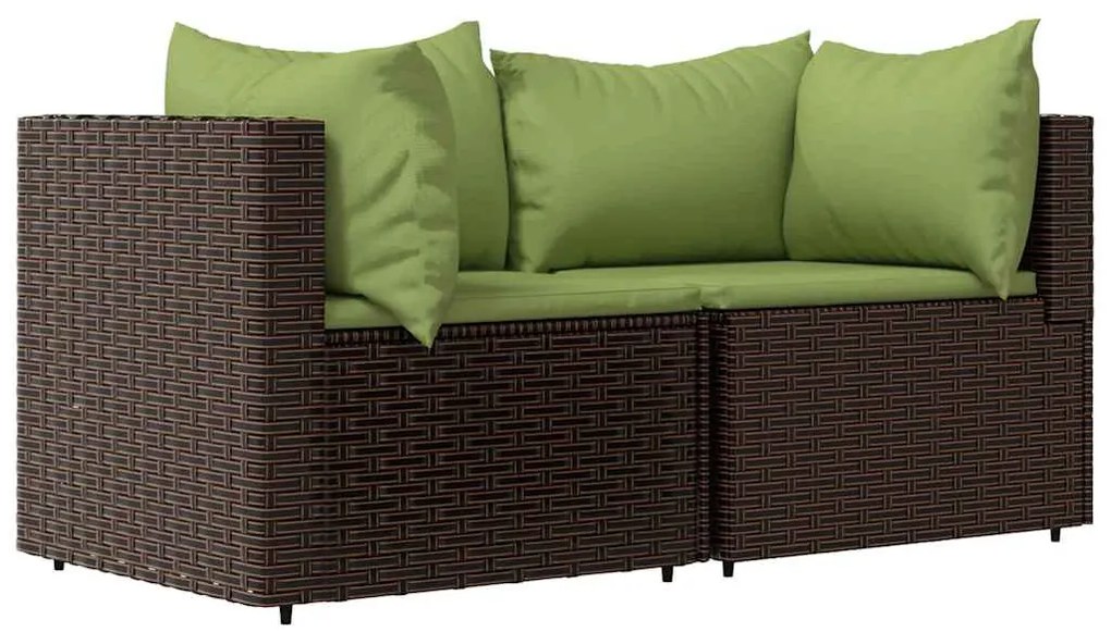 2 db barna polyrattan kerti sarokkanapé párnákkal