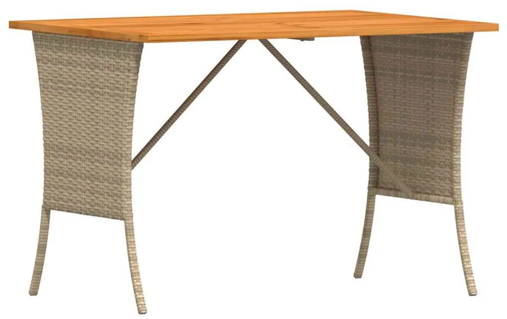 bézs polyrattan akácfa lapos kerti asztal 105x75x72 cm