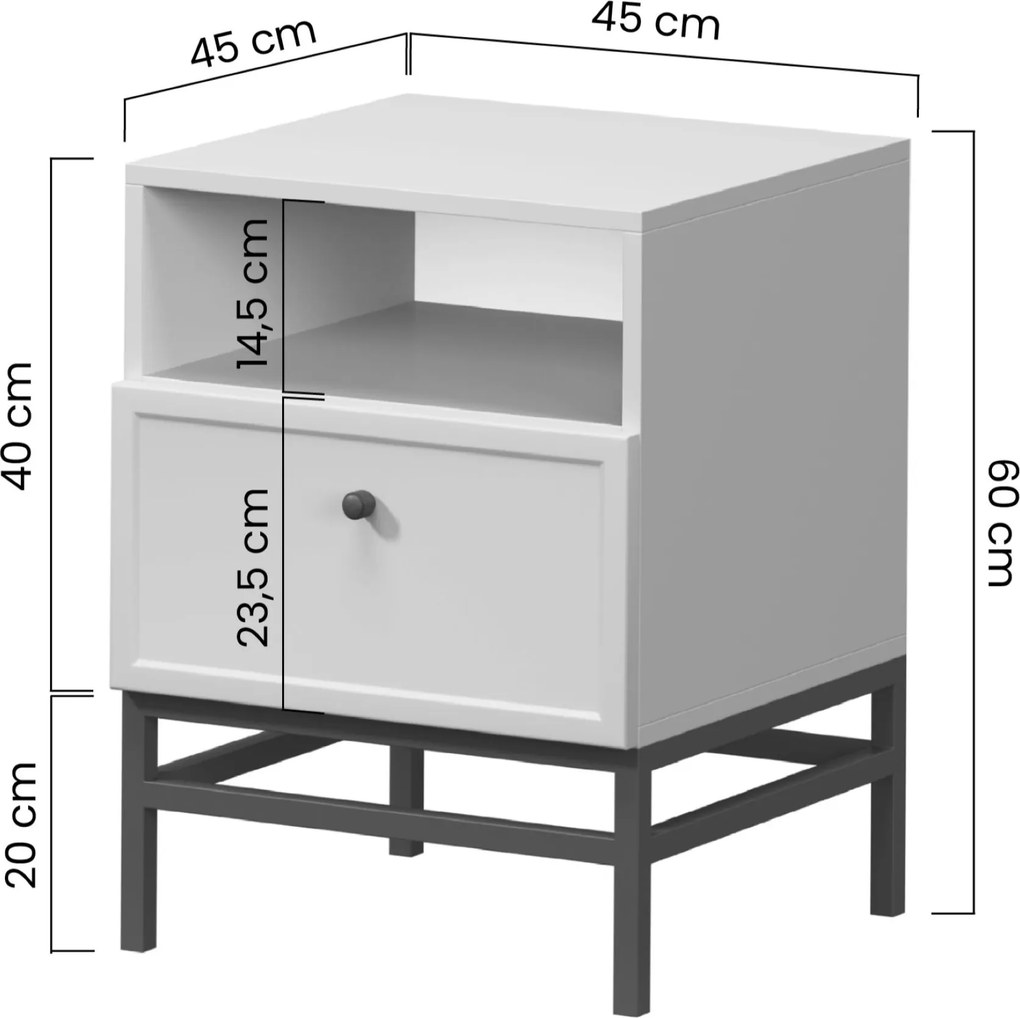 Lorini éjjeliszekrény fiókkal 45 cm - kasmír / fekete T-bar fogantyú / fém láb