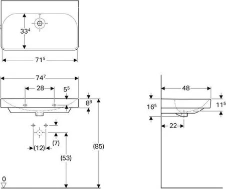 Geberit 500.249.00.2 - Falra szerelhető mosdó Smyle Square 75x48 cm kerámia/fehér