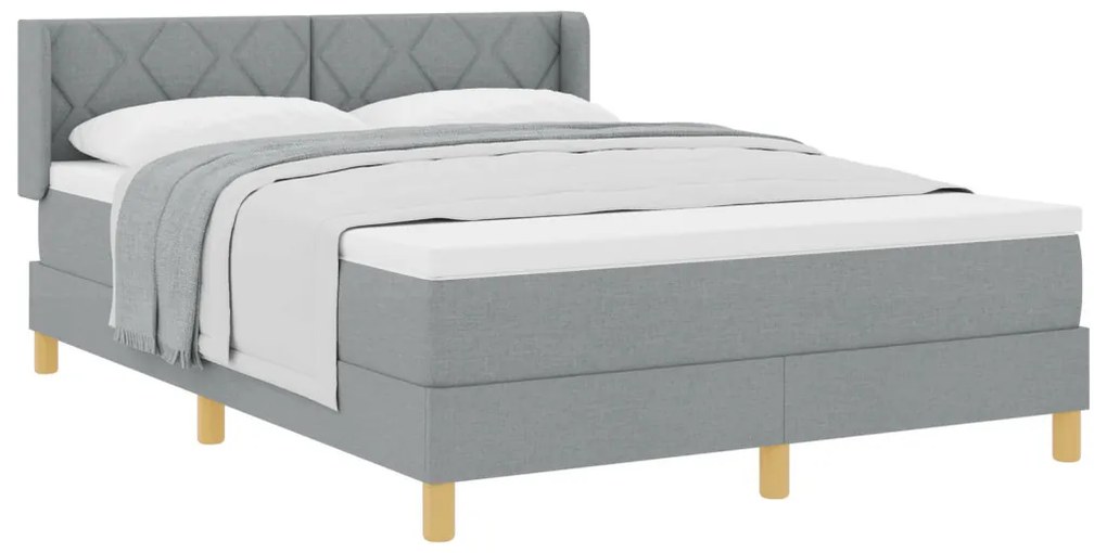 Boxspring Ágy Matraccal Világosszürkében, 140 x 200 cm, Szövet.