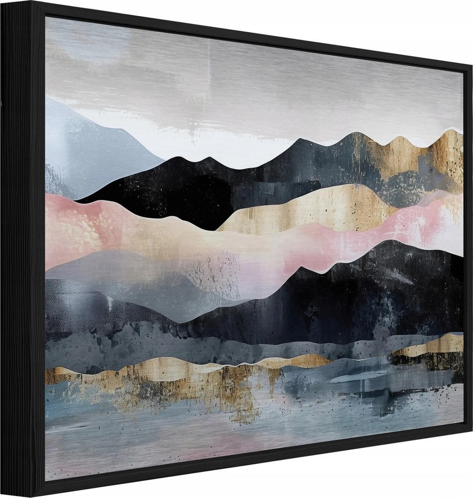 Fém Kép Fekete Keretben Hegyek Fekete Loft Fürdőszoba Konyha 150x100