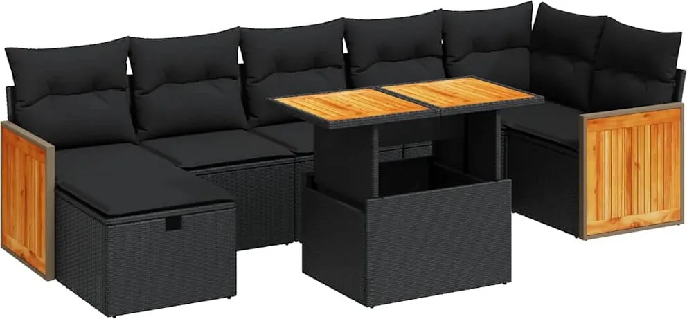 vidaXL 5 részes fekete polyrattan kerti kanapészett párnákkal