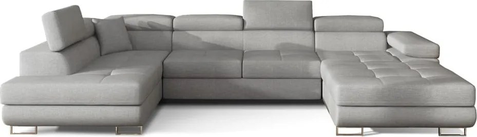 Világosszürke kinyitható-tárolóhelyes sarokkanapé (bal oldali-U alakú) Rodrigo – ELTAP