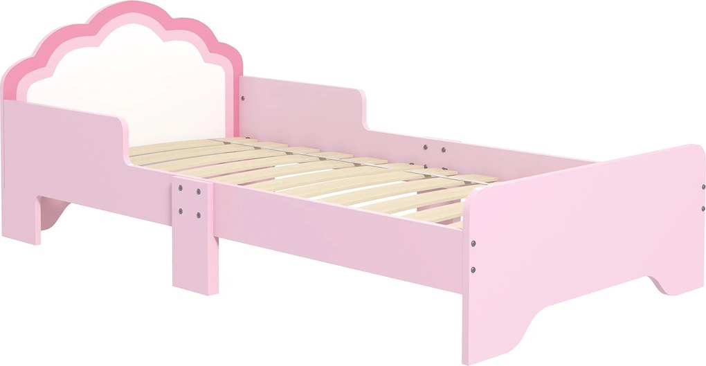 ZONEKIZ Gyermekágy 3-6 Éveseknek 143 x 74 x 55 cm Felhő Mintával - Rácsos Alap Tartozék, Modern Rózsaszín Szoba | Aosom