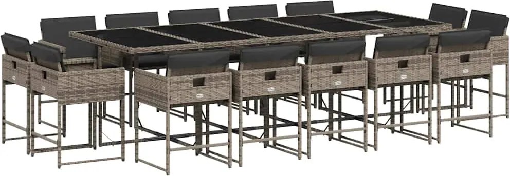 vidaXL 15 részes szürke polyrattan kerti étkezőgarnitúra párnákkal