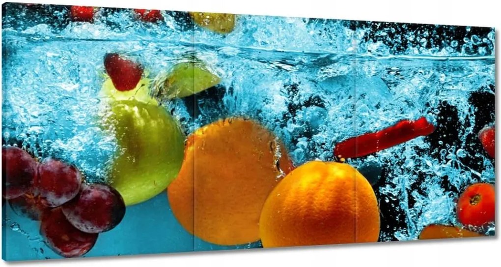 Vászonkép 180x90 Kék csobbanás gyümölcsökkel