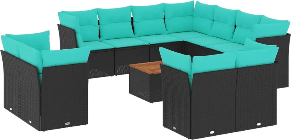 vidaXL 12 részes fekete polyrattan kerti ülőgarnitúra párnákkal