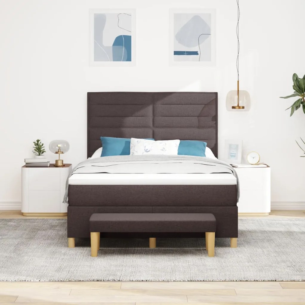 Boxspring Ágy Mattal és Pad sötétbarna 160x200 cm szövet