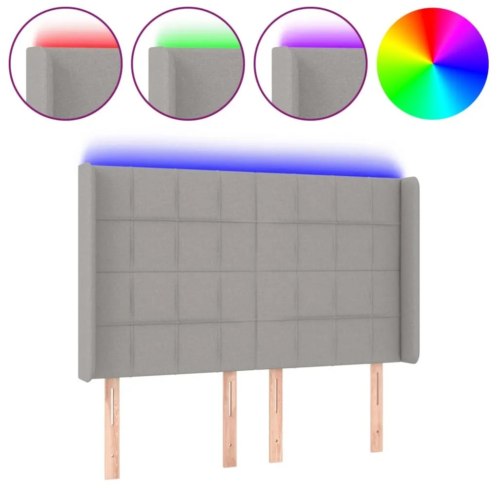 világosszürke szövet LED-es fejtámla 147x16x118/128 cm