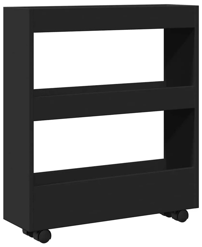 3 szintes fekete szerelt fa keskeny tárolókocsi