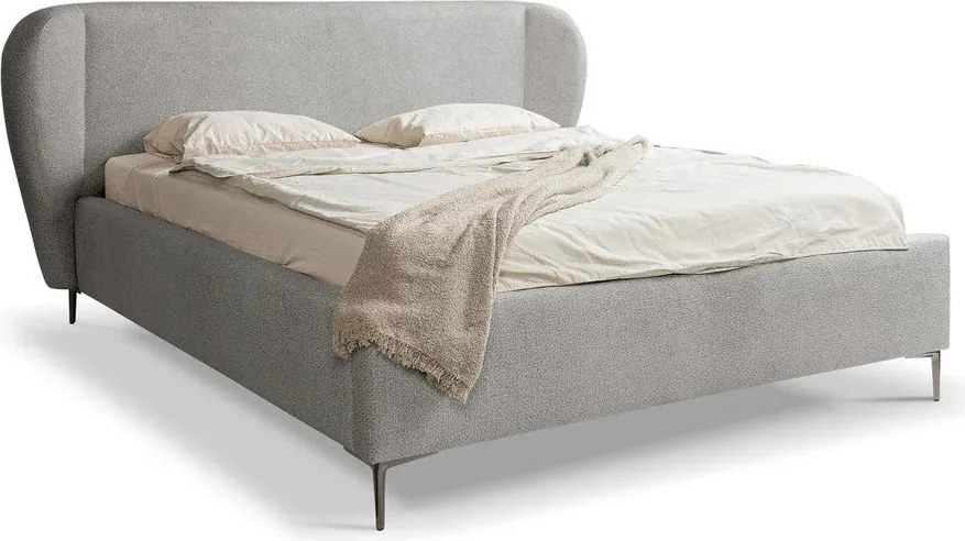 Világosszürke kárpitozott franciaágy ágyráccsal 140x200 cm Makana – Makamii