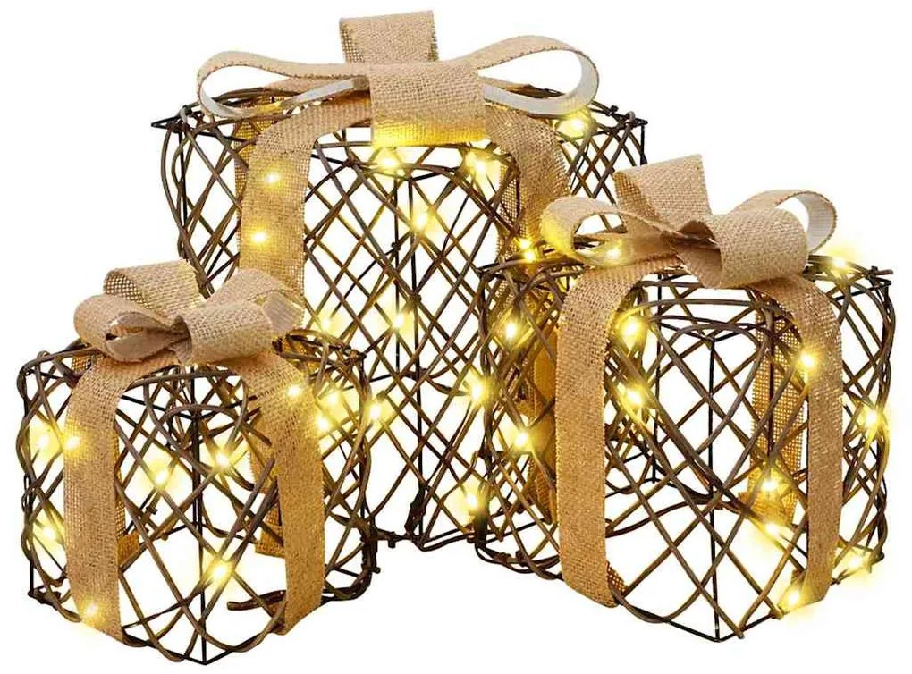 Ajándékdoboz 3 pcs Meleg fehér 20 x 20 x 20 cm Rattan