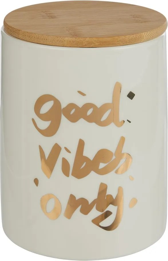 QUEEN IT tárolódoboz bambusz fedéllel 700ml, 'Good Vibes Only'