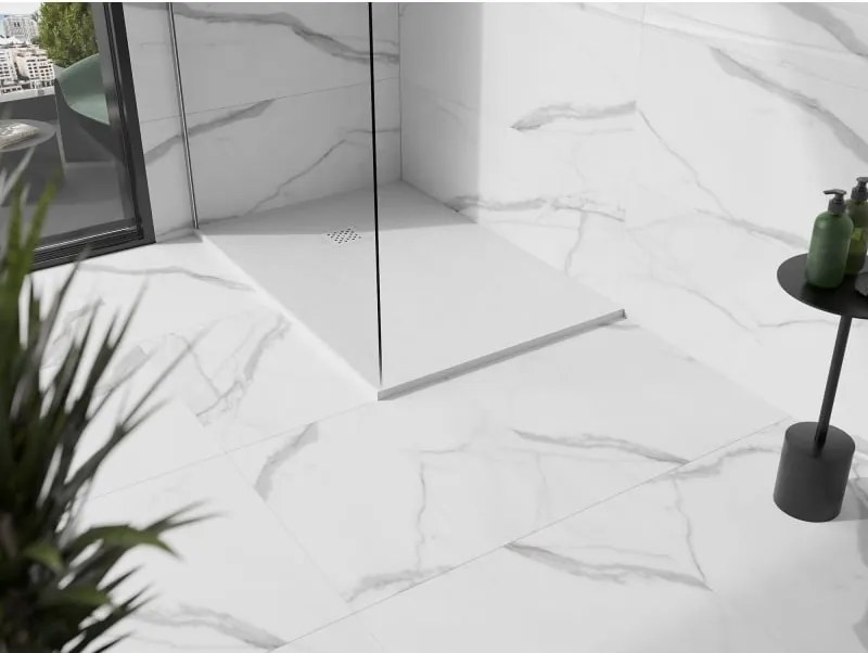 Mexen Stone+ téglalap alakú kompozit zuhanytálca 120 x 100 cm, fehér, fehér burkolat - 44101012-W