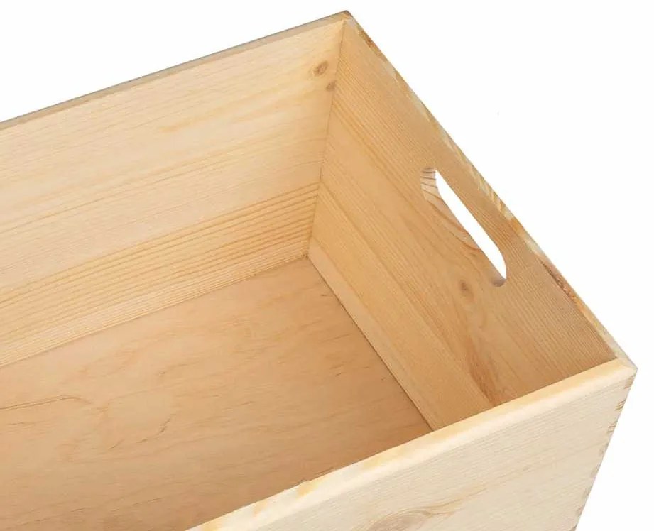 Fa doboz fogantyúkkal 40x30x23 cm tömör fa fenyő