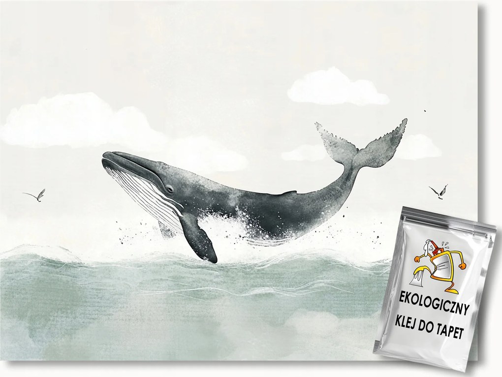 Fotótapéta Flizelina Akvarell Óceán Bálna Sirály Uszony 250x175 ragasztó