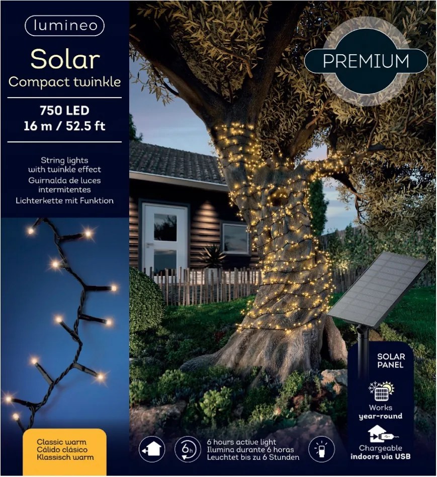 Kültéri napelemes karácsonyfa lámpa 750 Led kerti klasszikus fehér 16m