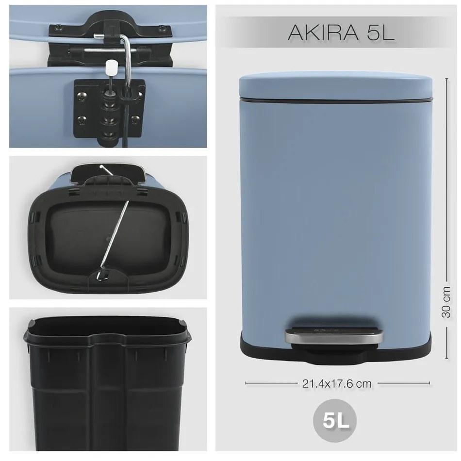 Világoskék acél pedálos szemetes 5 l Akira – Spirella