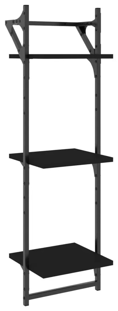 2 db 3 szintes fekete falipolc rúddal 30x25x100 cm