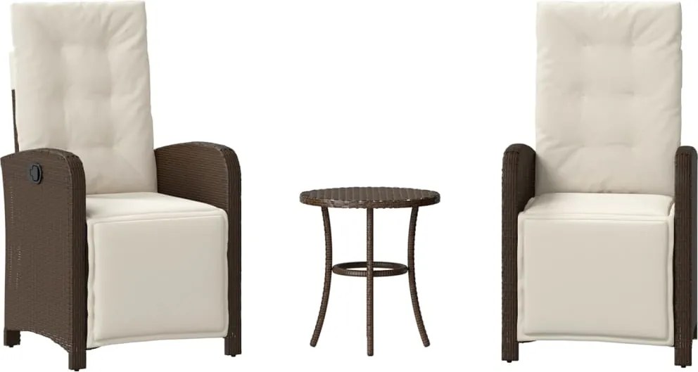 vidaXL 3 részes barna polyrattan bisztrógarnitúra párnákkal