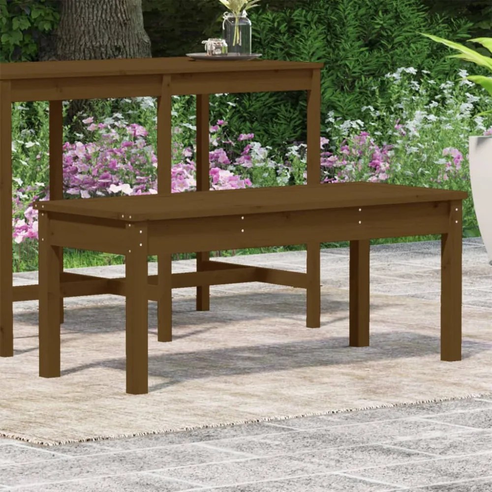 mézbarna tömör fenyőfa kerti pad 109x44x45 cm